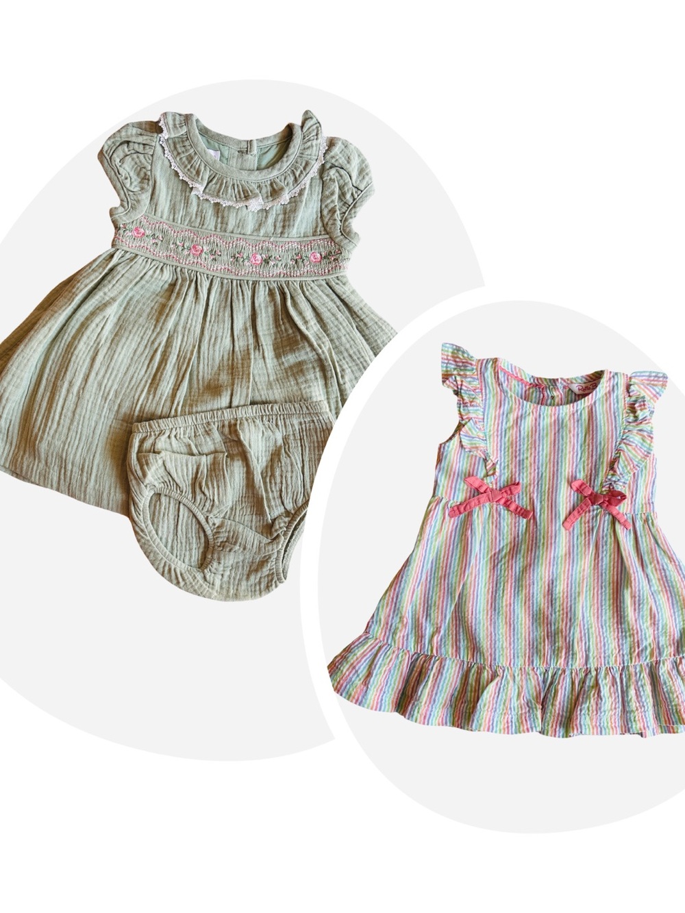 Baby Sage Green & Multicolor Stripe Ruffle Dress Set 12-18 months